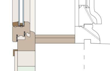Figure 70 : Intégration d'un double châssis en applique, sur la face intérieure du mur de façade, avec isolation intérieure, source : Ceraa