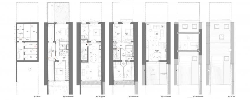 Plans du bâtiment maison bruxelloise (situation projetée)